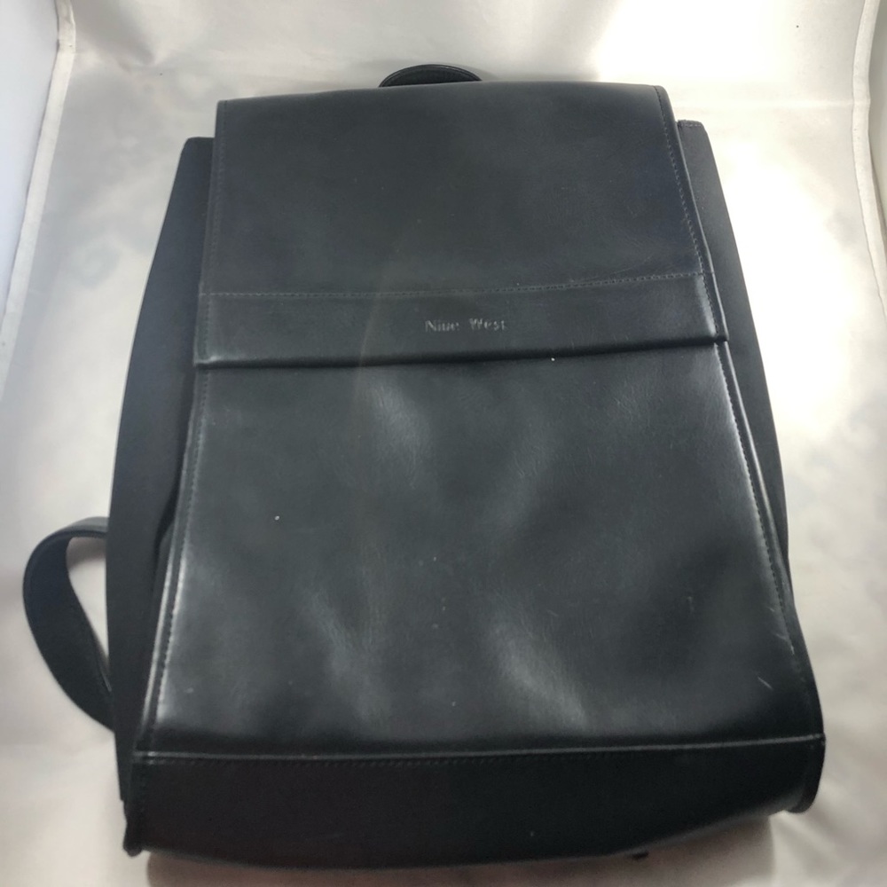 Nine West Black Faux Leather Backpack Purse EUC